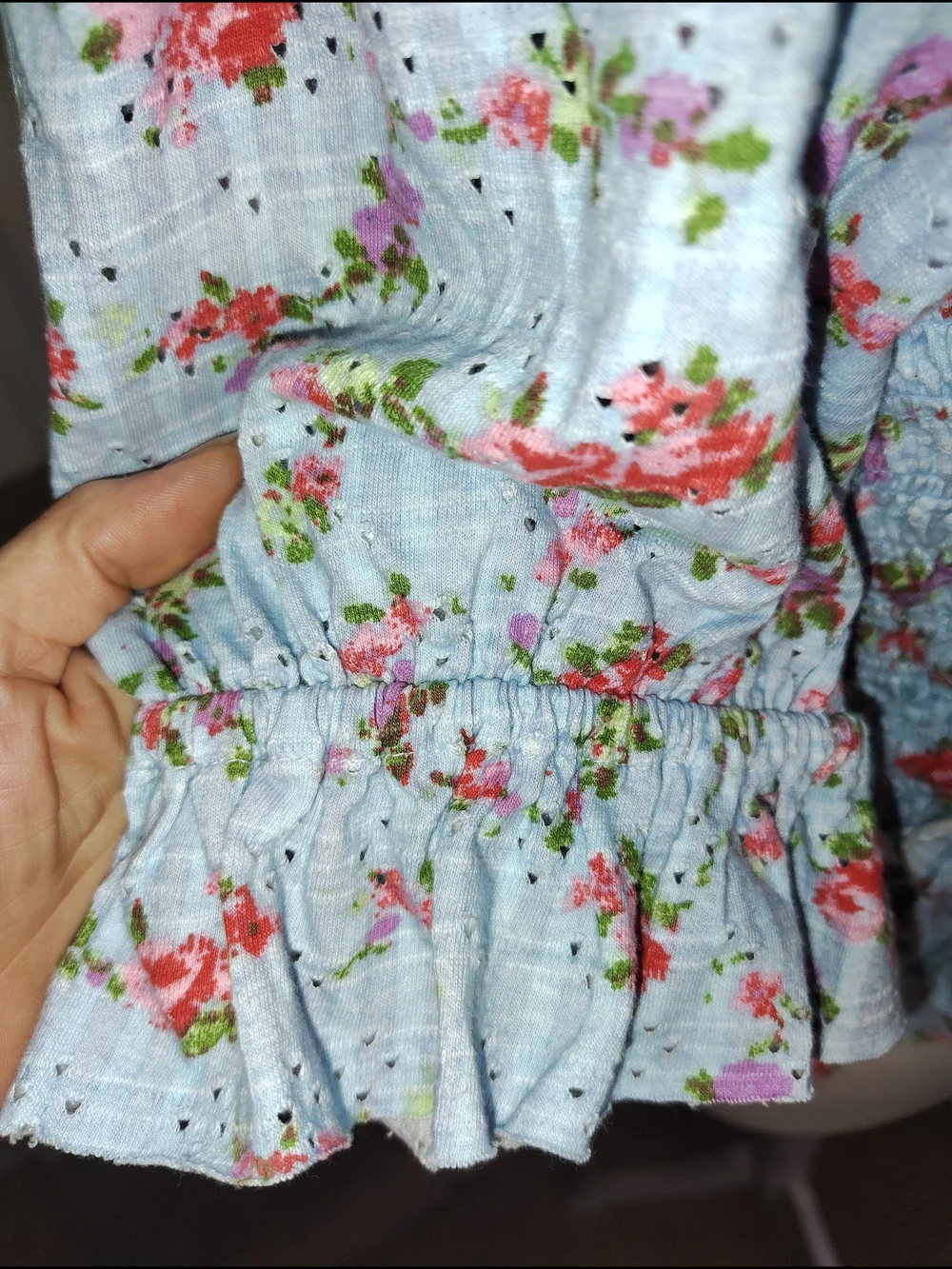 Free People Medium Candy Combo Floral Smocked Peplum Top -‎ Light Blue